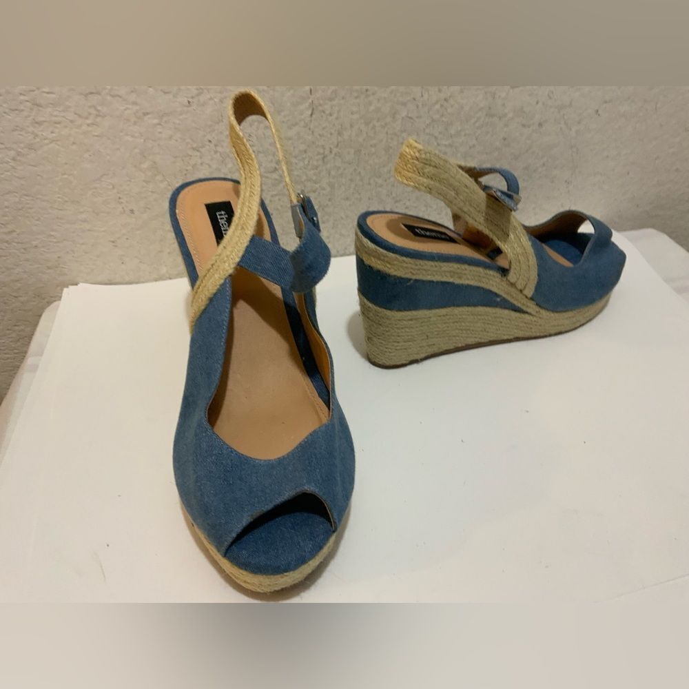 Theme Espadrille Wedge Shoes Blue Denim Size 10W